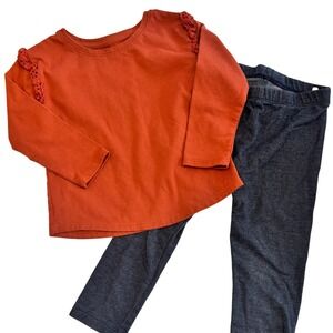 Eyelet Top & Denim Leggings Set 3T Toddler Girl Outfit Cute Play Spring Outfit